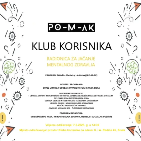 Klub korisnika pomak radionice jačanje mentalnog zdravlje 7.5.2025.